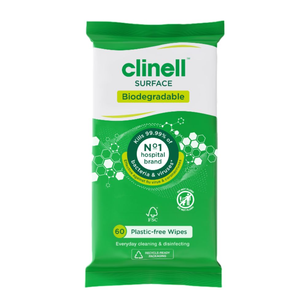 Clinell Universelle, biologisch abbaubare Oberflächentücher, 60 Stück
