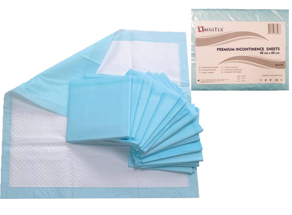 Omnitex 40 cm x 60 cm Prémiové jednorázové inkontinenční křeslo Balení 25 kusů