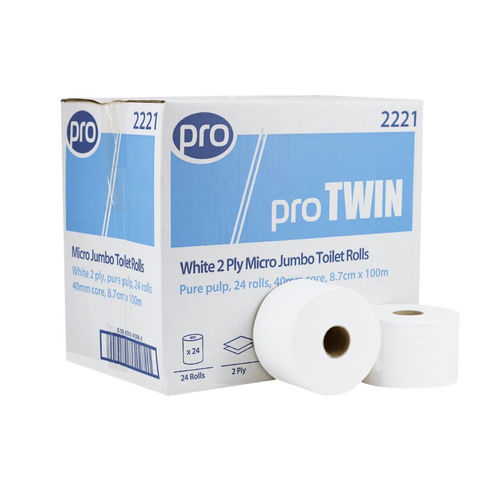 PRO Micro Jumbo 2 Ply White Toilet Rolls 100m Pack of 24