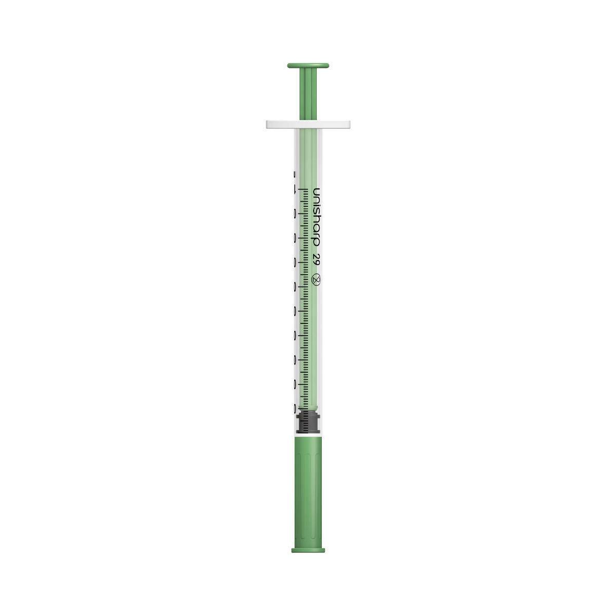 1 ml 0,5 palce 29 g zelená stříkačka a jehla Unisharp u100