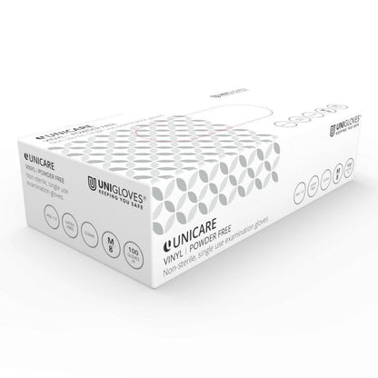 Прозрачни винилови прегледни ръкавици Unicare (EN455) 100 ръкавици в кутия