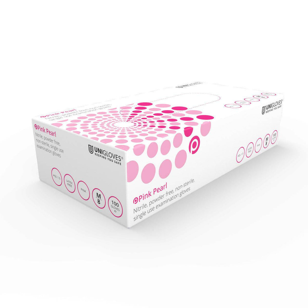 Unigloves Pink Pearl nitrile gloves powder free box of 100
