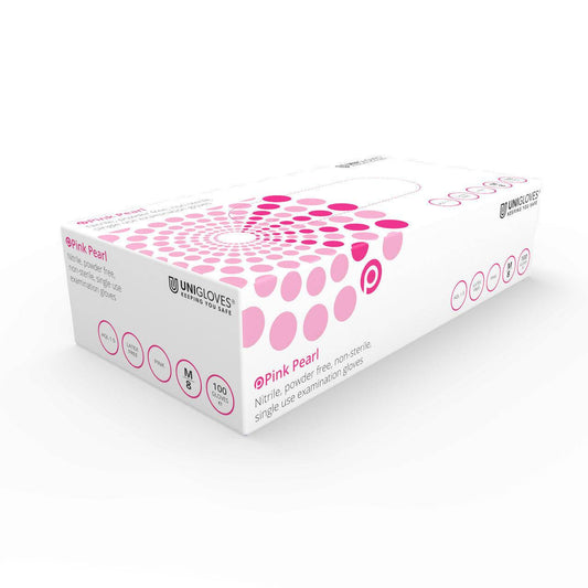 Unigloves Pink Pearl nitrile gloves powder free box of 100