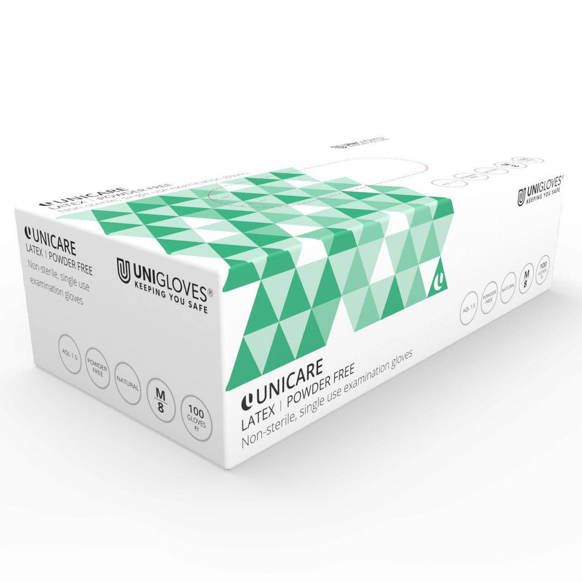 Rękawice badawcze Unicare Latex Extra Strong, bezpudrowe, 100 rękawic w pudełku