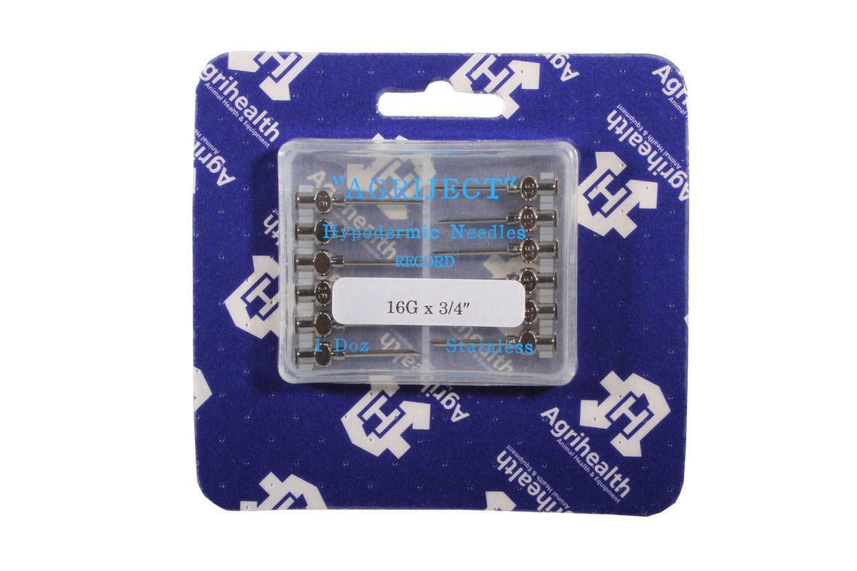 16g 3/4 inch Agriject Record Fit Needles x 12 153310 UKMEDI.CO.UK