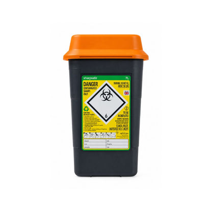 7L Sharpsafe Sharps Bin with Orange Lid