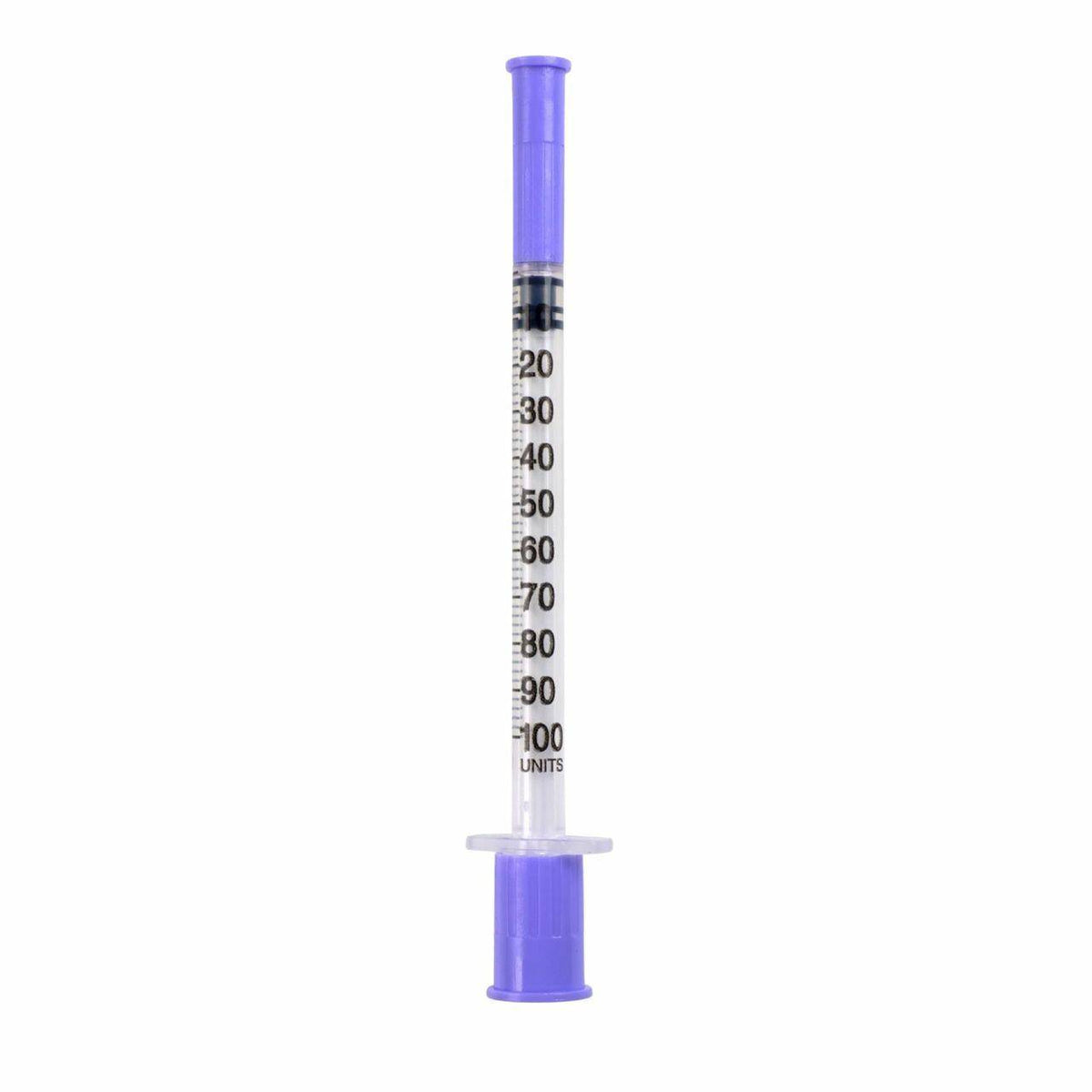 FMS micro syringe 32G, 8mm, 1ml with purple safety cap, marked 10 to 100 units