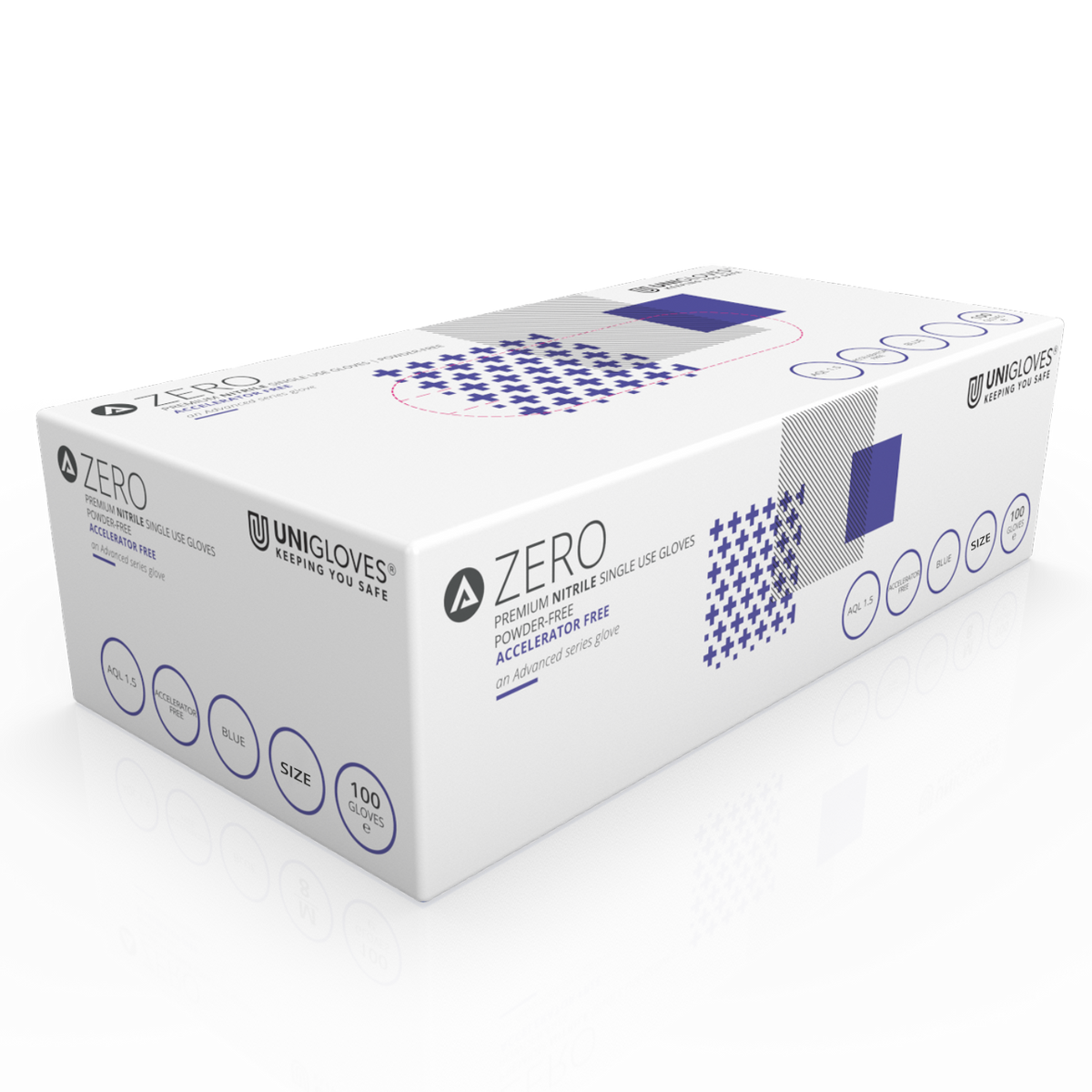 Unigloves Advanced Zero Accelerator Gratis nitrilundersøgelse multifunktionel og fri for pulveræske med 100