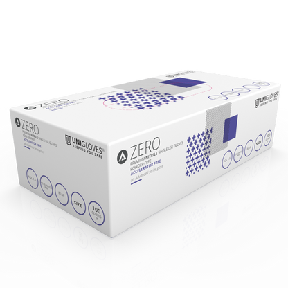 Unigloves Advanced Zero Accelerator Gratis nitrilundersøgelse multifunktionel og fri for pulveræske med 100