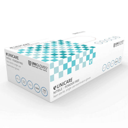 Unicare blue nitrile powder-free examination gloves, box of 100 by Unigloves