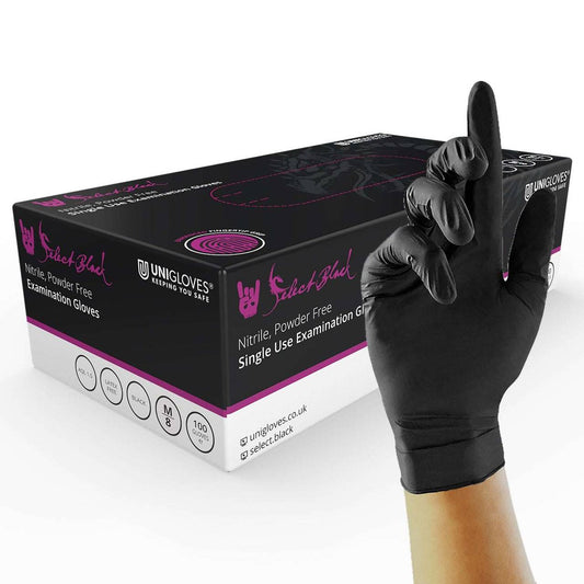 Unigloves Select Black nitrile powder-free examination gloves, box of 100 with glove