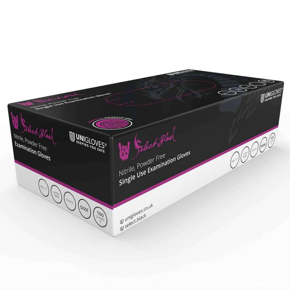 Unigloves Select Black nitrile powder-free single-use examination gloves box
